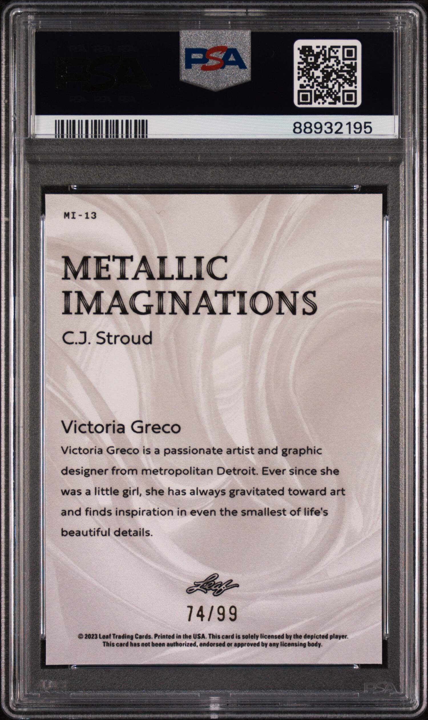 Graded 2023 Leaf CJ Stroud #MI13 Metallic Imaginations Gold #/99 Rookie RC Football Card PSA 10 Gem Mint