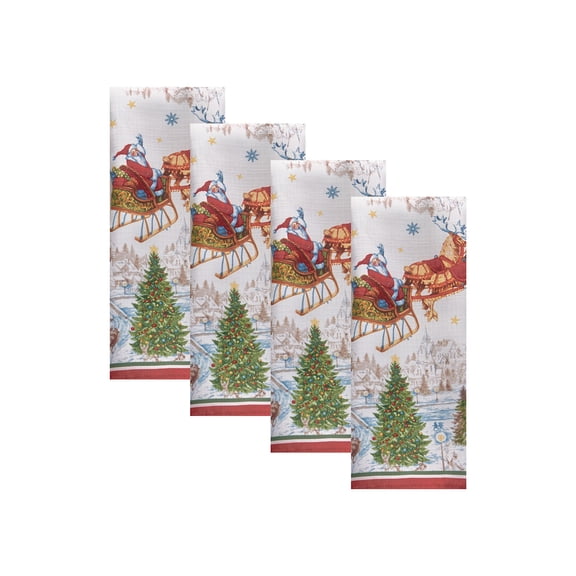 Elrene Home Fashions Santa’s Snowy Sleighride Napkins, Set of 4, Multicolor, 17" x 17"