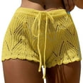 thumbnail image 2 of Swimsuit Coverup for Women Elastic High Waist Drawsting Wave Hem Crochet Knit Shorts Beach Cover Up, 2 of 6