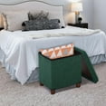thumbnail image 5 of 15 Inches Storage Ottoman with Wooden Legs, Cube Foot Rest Stool/Square Footstool Storage for Living Room, Foldable Fabric Ottoman, Comfortable Seat with Lid, Space-Saving Green, 5 of 17