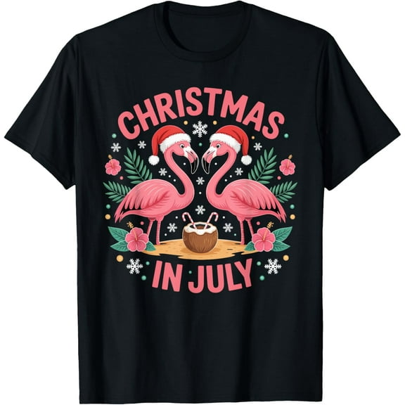 Christmas in July Men Women Flamingo Beach Summer Xmas T-Shirt tee