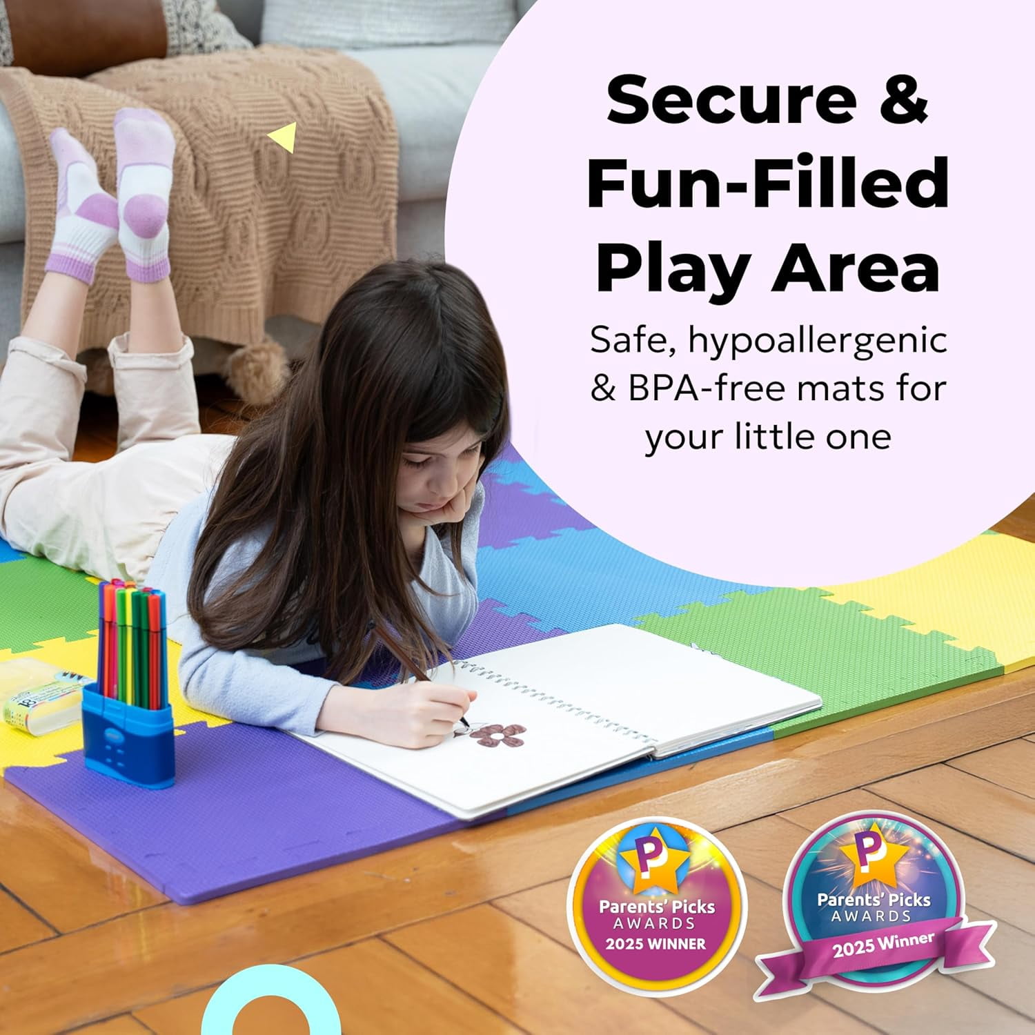 Foam Floor Tiles for Kids - Non-Toxic Comfortable Baby Play Mat and Interlocking Foam Tiles, Fits with 50x50 Playpen Mat for Crawling & Development, Soft Play Mat for Babies 6-12 Months