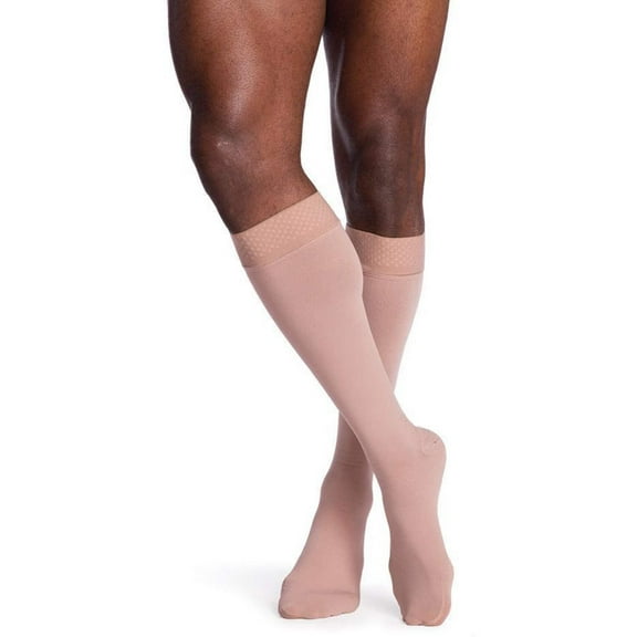 Sigvaris Specialty 552 Secure Men's 20-30 Closed Toe Knee High Compression Stockings w/Silicone Band Beige M1 Short