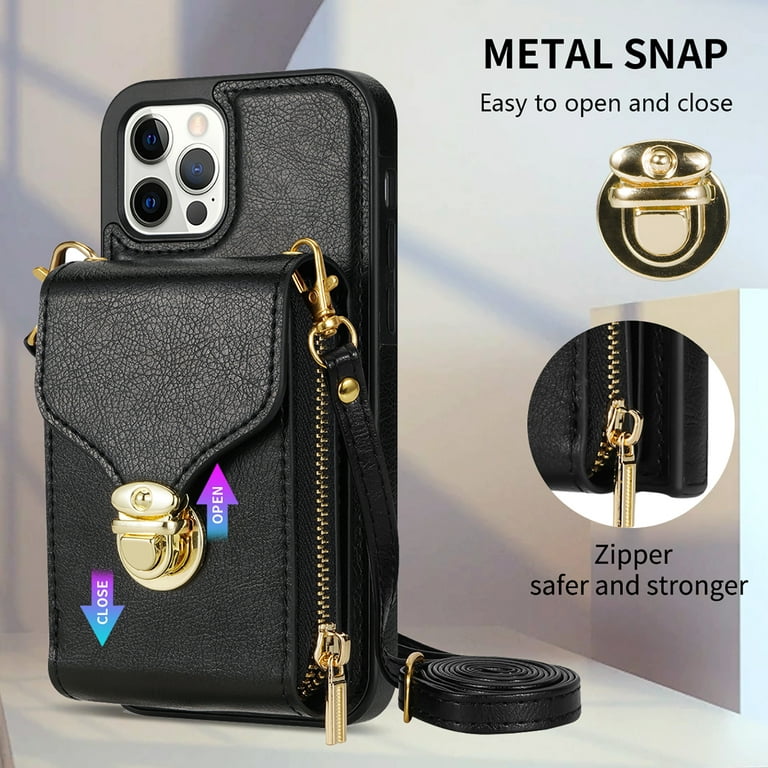 Bocasal Crossbody Wallet Case for iPhone 12 Pro Max, RFID Blocking PU  Leather Zipper Handbag Purse