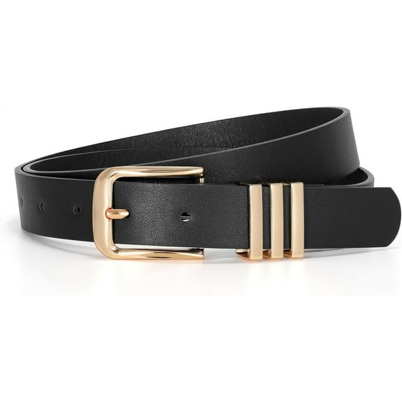 Women's Leather Belts Plus Size Fashion Ladies Waist Belt for Jeans Pants Dress with Metal Gold Buckle 1 Pack
