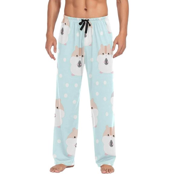 Cute Hamster and Dots Ghost Pajama Pants, Men's Lounge Pants Light with Drawstring and Pockets, Christmas New Year Birthday Father's Day Gifts