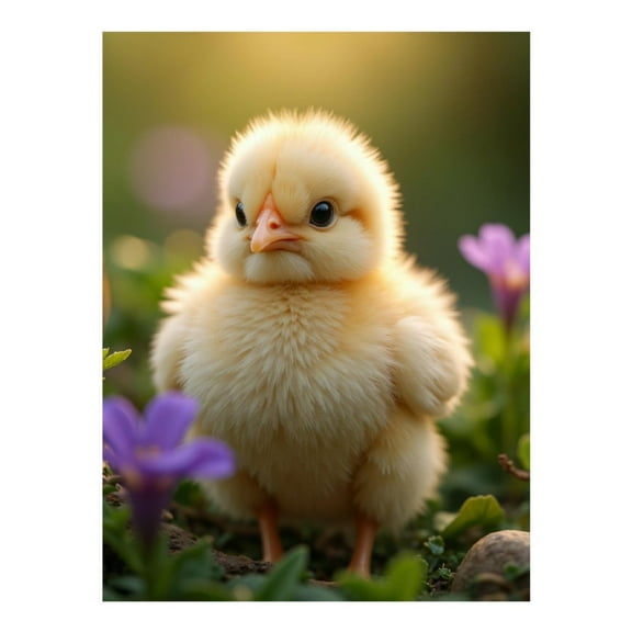 Diamond Art Kits for Adults, Sunlit Chick Purple Flowers Grass 5D Diamond Painting Kits for Adults Beginners, DIY Full Drill Diamond Painting, Gem Art and Crafts 12x16