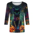 thumbnail image 5 of VKOYWKM Women's 3/4 Sleeve Tops Halloween Shirts Halloween Top Black Cat Graphic T Shirts Fall Crew Neck Spooky Tunic Tops, 5 of 5