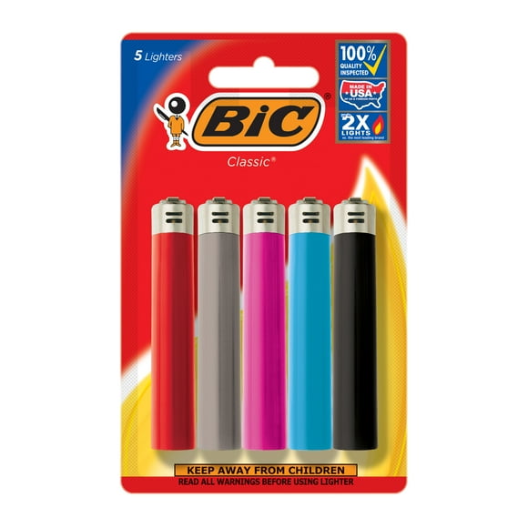 BIC Classic Pocket Lighter, Assorted Colors - Pack of 5 Lighters (Colors May Vary)