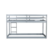 Bunk Bed Twin Over Twin, Low Twin Size Floor Bunk Beds with Ladder, Solid Wood Junior Bunk Bed for Bedroom, No Box Spring Needed-Gray