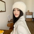 thumbnail image 3 of LinYooLi Autumn And Winter Knitted Rabbit Hair Hats Female Versatile Loose Faces, Small Sun -Protective Ear, Big Head Circumference Baotou Knitted Cap, 3 of 9