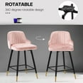 thumbnail image 4 of Swivel Bar Stool with Low Back Set of 2, 26 Inch Counter Bar Height Stool Velvet Upholstered Armless Heavy Duty Bar Chair for Kitchen Island Dining Room, Pink, 4 of 8