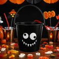 thumbnail image 4 of Halloween Limited！ Halloween Trick or Treat Bucket, Black Monster Face Plastic Candy Pail with Handle, Kids Halloween Candy Basket for Party Favors and Halloween Decorations, 4 of 5