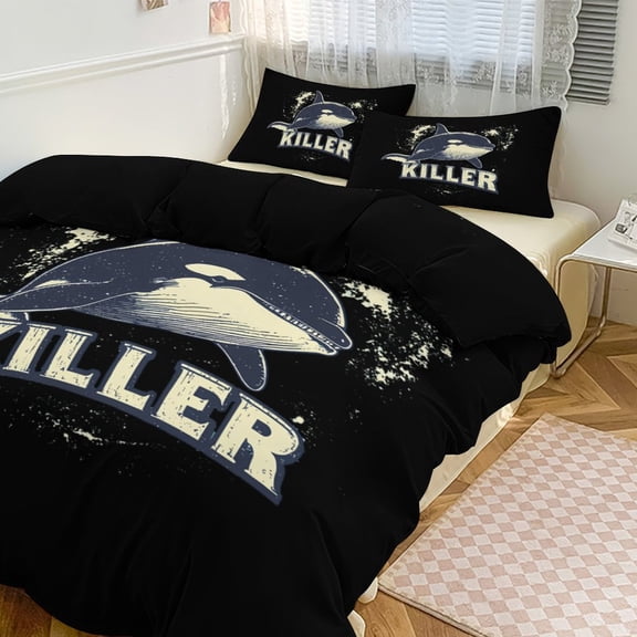 Killer Whale Duvet Cover King&Queen Size Soft 3 Pieces Set 1 Duvet Cover and 2 Pillow Shams with Zipper Closure 86"x70"