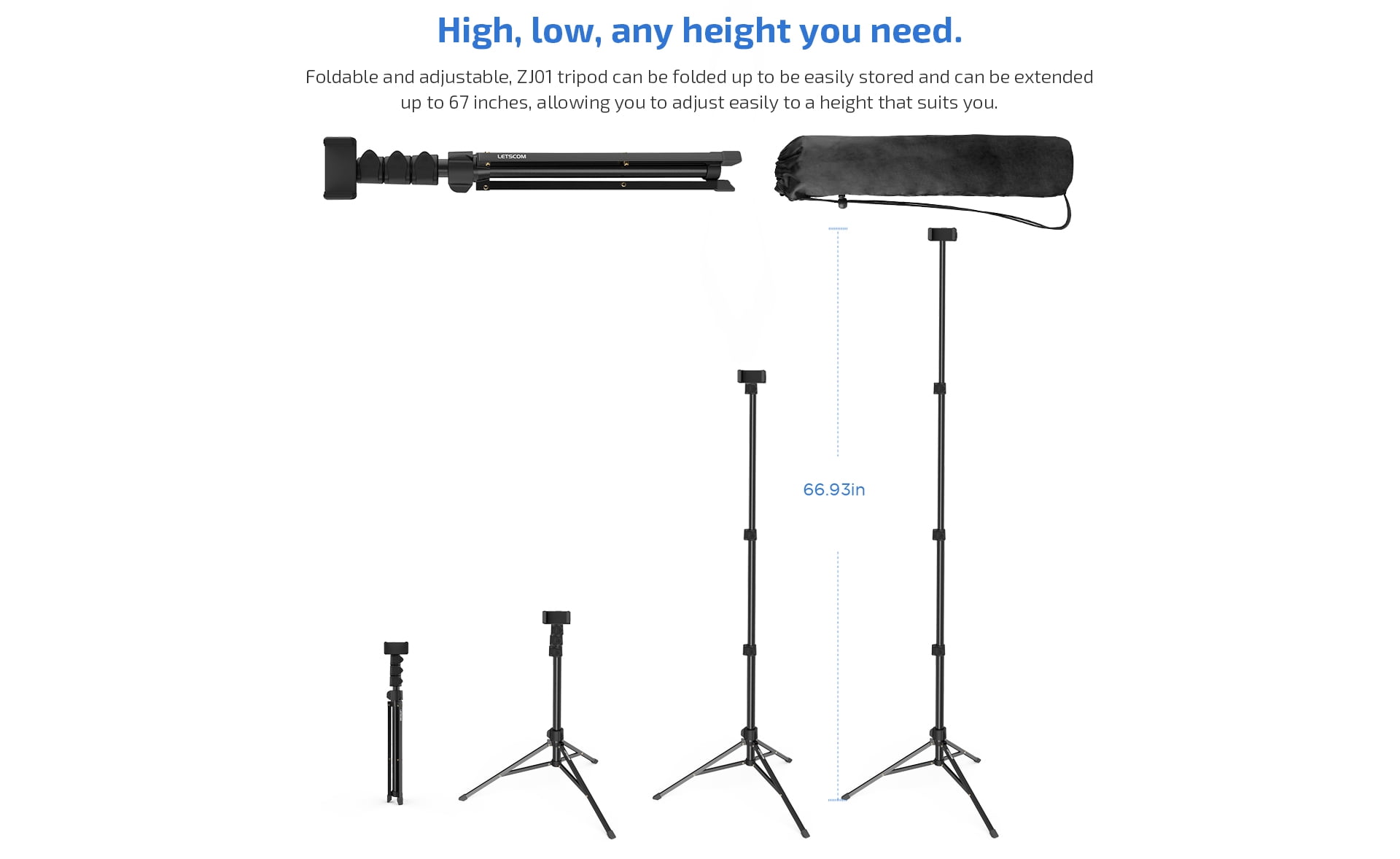 Tripod Selfie Stick Wireless for iPhone SE (2020)/SE (2022) - Monopod Remote Shutter Built-in Self-Portrait Extendable Stand