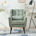 thumbnail image 2 of Hassch Mid-Century Living Room Chair, Modern Wingback Accent Chairs, Teddy Velvet Upholstered Armchair with Waist Pillow, Padded Seat and Wood Legs for Bedroom/Reading Spaces/Home Office, Light Green, 2 of 10