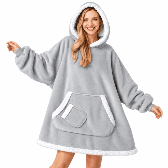 LuckyApr Wearable Blanket,Hoodie Blanket Oversized Sherpa Blanket for Adult(Gray)