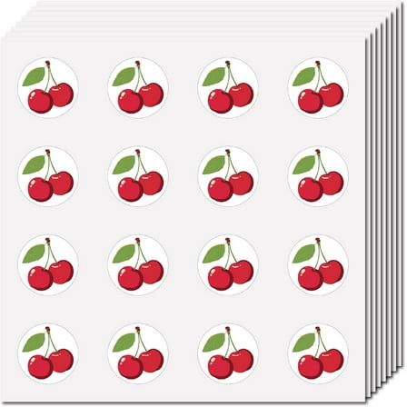 1set 128Pcs Cherry Scrapbook Stickers Fruit Decals Plastic Waterproof Self Adhesive Red Cartoon Small Round Planner Journal Sticker for DIY Arts Craft Water Bottle Laptop Decor 2.5 x 2.5cm