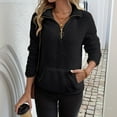 thumbnail image 4 of BODOAO Women Sherpa Fleece Pullover Quarter Zip Long Sleeve Fluffy Soft Sweaters Jacket Plus Size Winter Coats with Pockets Fall Warm Oversized 3/4 Zip Pullover Sweatshirt Winter Tops Coat Black L, 4 of 5