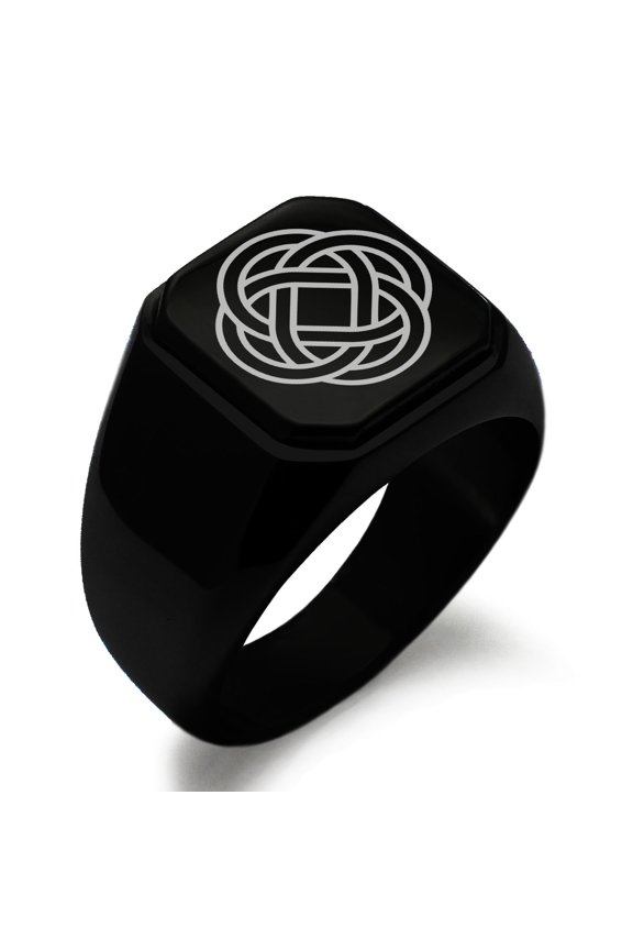 Stainless Steel Celtic Eternity Knot Engraved Square Flat Top Biker Style Polished Signet Ring