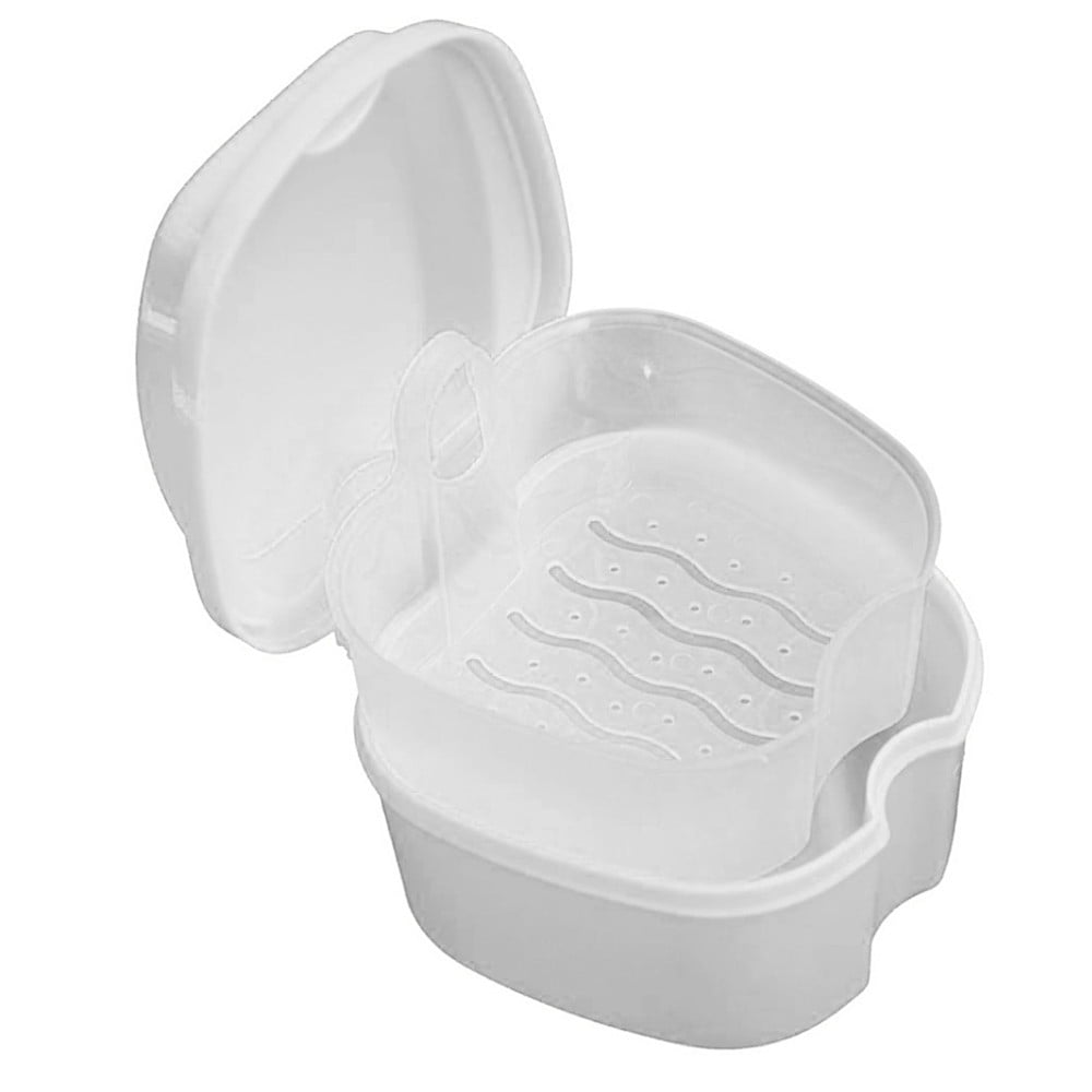 Mnycxen Denture Bath Box Case Dental False Teeth Storage Box With Hanging Net Container Cleaning Supplies