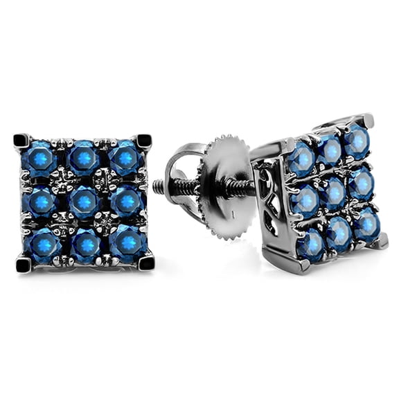 Dazzlingrock Collection 1.00 CT 14k Round Blue Diamond Men's Square Shaped Stud Earrings, White Gold