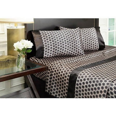 Royal Opulance Satin Print Sheet Set, Honeycomb