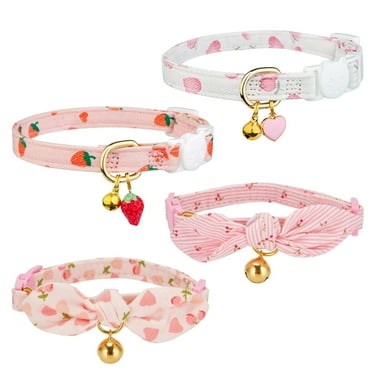 4 Pack Cotton Cat Collar, Breakaway Kitten Cat Collar with Bell, Ideal for Girl Cats Boy Cats, Pink