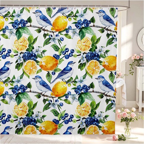 Erosebridal Watercolor Bird Animals Shower Curtain 72Wx72L,Rustic Branch Bathroom Curtain,White Blue