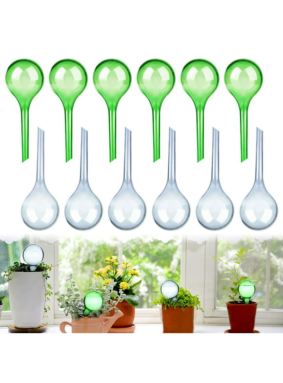Automatic Self-Watering Bulbs, Garden Water Device Plant Clear Watering Bulbs, 12 Pack Plant Watering Globes for Plants Indoor Outdoor (White & Green)