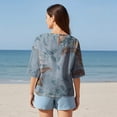 thumbnail image 2 of Women Casual Blouse Elbow Sleeve Round Neck Button-Back 95% Lyocell, 5% Linen Green Aloha Oil Painted Floral Haven, 2 of 2