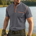 thumbnail image 6 of Henley Short Sleeve Shirt For Men Color Block Casual Contrast Trim Button Placket Tops Cotton Blend Knit Polo Shirt With Chest Pocket For Outdoor Sports And Daily Wear, 6 of 8