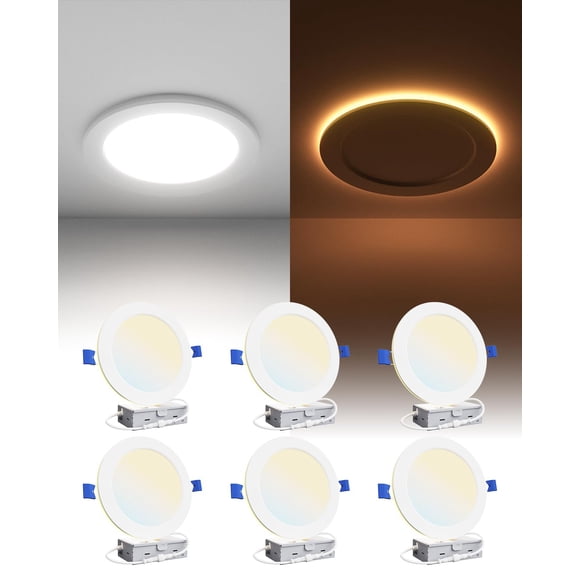 Ensenior 6 Pack 6 Inch LED Recessed Pot Light with Night Light, Dimmable, 2700K-5000K 5CCT, 1050LM 12W 120V, High Brightness Canless Wafer