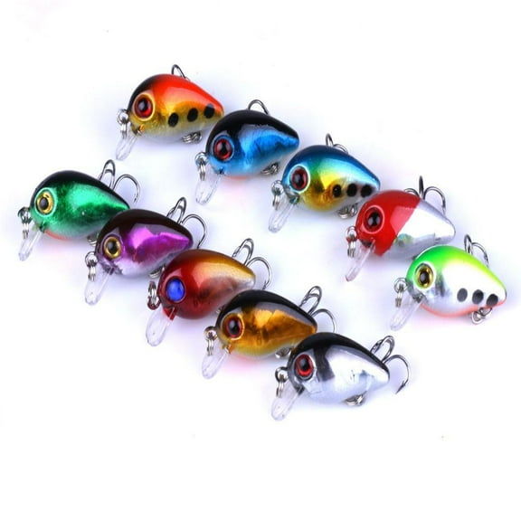 QHUDLV Fishing Lures, 10pcs Micro Mini Tiny Small Light Shallow Dive Trout Perch Fishing Lures, with Treble Hook Life-Like Swimbait Fishing Bait Popper Crankbait Sinking Lure