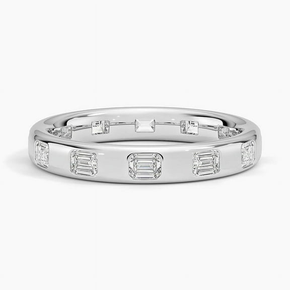 Ember Jewelry 2.76 Ct Emerald Cut Moissanite Rings for Her - Crafted in 14k White Gold Plated - Elegant Engagement Moissanite Rings - Stunning Forever Ring - Timeless Full Eternity Band for Her