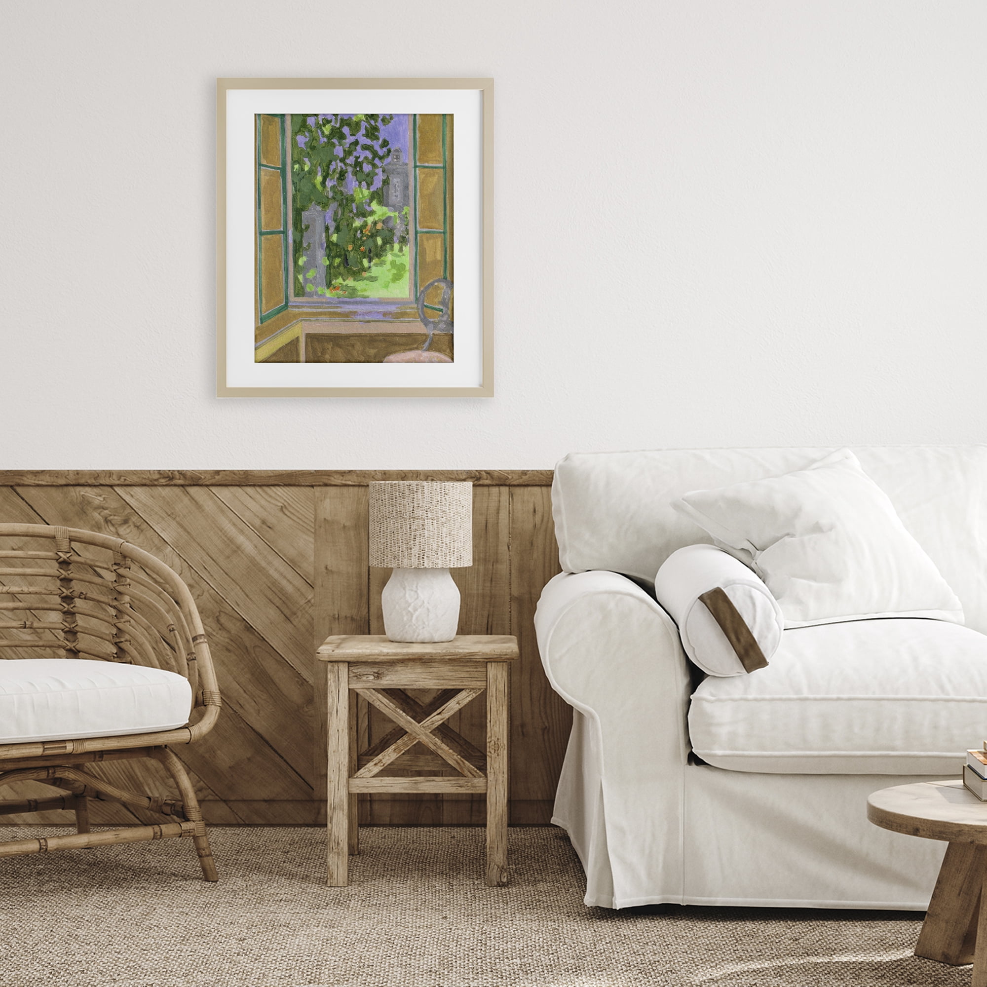 Seat For Spring Expression Birch Framed Print Under Glass, design by Melissa Wang