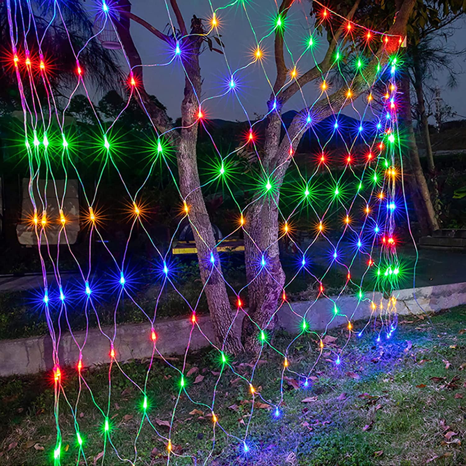 Fairy Mesh Lights Outdoor Connectable 8 Modes Net Light Waterproof Plug String Lights Christmas Net Lights Expandable Garland Lighting for Weddings Bushes Bar Party, Colorful 5ftx5ft 96 Led