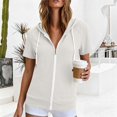 thumbnail image 5 of Yigetop Womens Short Sleeve Zip up Hoodies Sweatshirts Cardigan Loose Casual Lightweight Soft Tops Comfy Loungewear for Daily Wear Multiple Sizes White L, 5 of 6