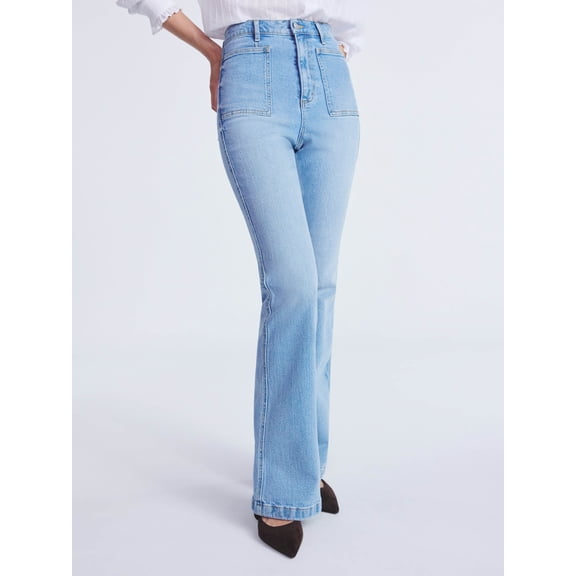 Scoop Women's High Rise Denim Trousers with Patch Pockets, Sizes 0-20