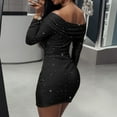 thumbnail image 6 of Sequin Bodycon Mini Dress for Women Black Sexy Sparkly Off The Shoulder Ruched Long Sleeve Dress, 6 of 6