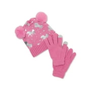 Wonder Nation Girls Unicorn Beanie and Gloves Set, 2-Piece, One Size Fits Most