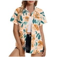thumbnail image 2 of Horkkom Hawaiian Shirts for Women Summer Plus Size Short Sleeve Button Down Shirts Casual Floral Print V Neck Cardigan Yellow XL, 2 of 5