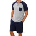 thumbnail image 2 of Bovxnpu Mens Summer 2 Piece Outfits Short Sleeve Shirt Pant Loungewear Short Sleeve Raglan Loungewear Pajama Short Set, 2 of 5