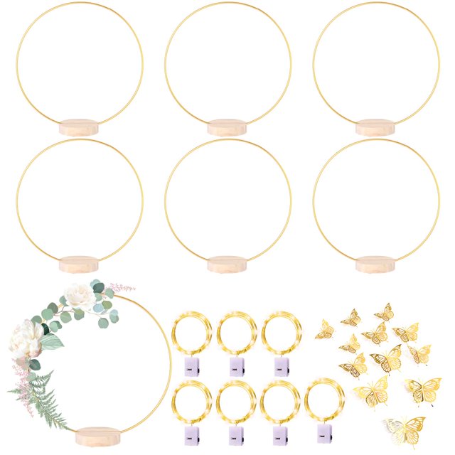 Juego de 7 aros metálicos florales MJRASG de 35,5 cm con luces LED