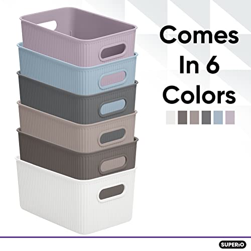 Decorative Plastic Open Home Storage Bins Organizer Baskets, Medium Taupe (1 Pack) Container Boxes for Organizing Closet Shelves Drawer Shelf - Ribbed Collection 5 Liter - image 4 of 5