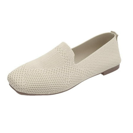 Sexlip Women s Casual Soft Sole Knit Shoes  Comfortable Breathable Shallow Mouth Flats for Leisure White 42