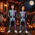 thumbnail image 4 of Krdevn Kids Halloween Skeleton Costume Onesie Boys Girls Two Tone Glow Bone Print Hooded Jumpsuit Zip Up Pajamas 7-8 Years,Black, 4 of 5