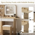 thumbnail image 2 of Vanity Desk with Mirror and Lights, Makeup Desk with 3 Lighting Modes, Power Outlet, Drawers & Storage Shelves, Storage Stool, Vanity for Bedroom, Wood, 2 of 8