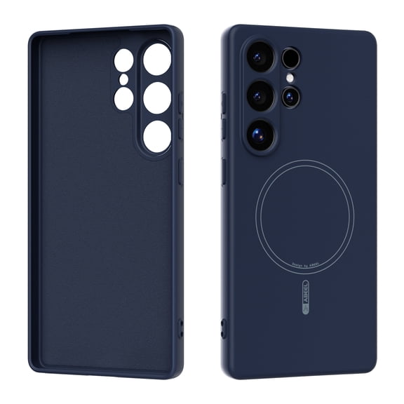 ELEHOLD Magnetic Liquid Silicone Case for Samsung Galaxy S25 Ultra, Anti-Scratch Shockproof Soft Non-Slip Anti-Fingerprint Cover Wireless Charging Compatible,Darkblue