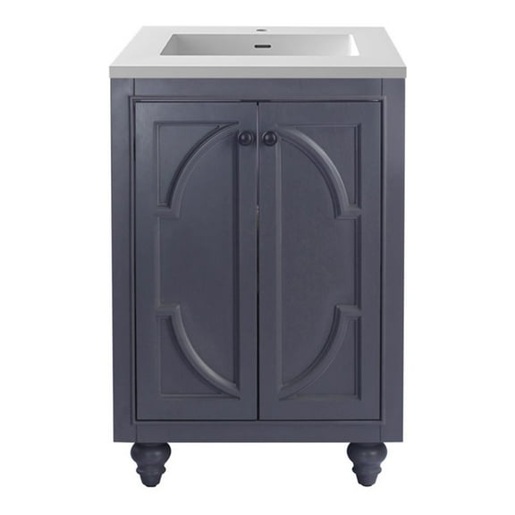 Laviva Odyssey 24" Wood Cabinet with VIVA Stone Countertop in Maple Gray/White